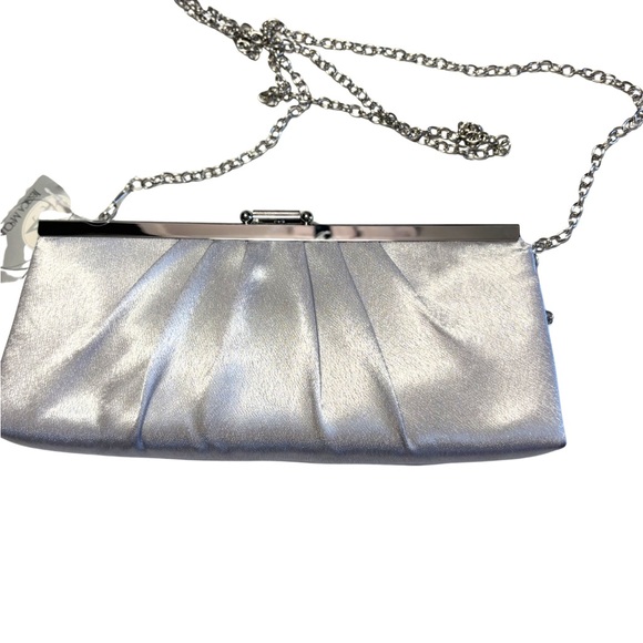 Jessica McClintock Handbags - Jessica McClintock Silver Satin Pleated Evening Clutch with Chain Strap New